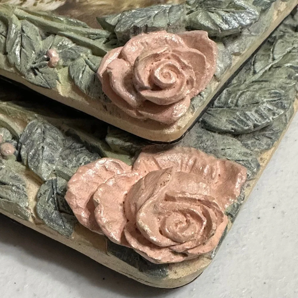 Vintage Floral Resin Picture Frame Set 3D Dimensional Rose Leaf Victorian Design